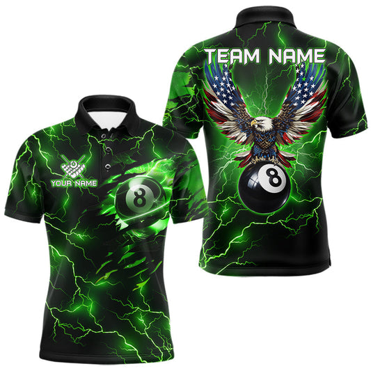 Maxcorners Green 8 Ball Thunder Lightning American Flag Eagle Billiard Shirt For Men Custom Pool Team Jersey