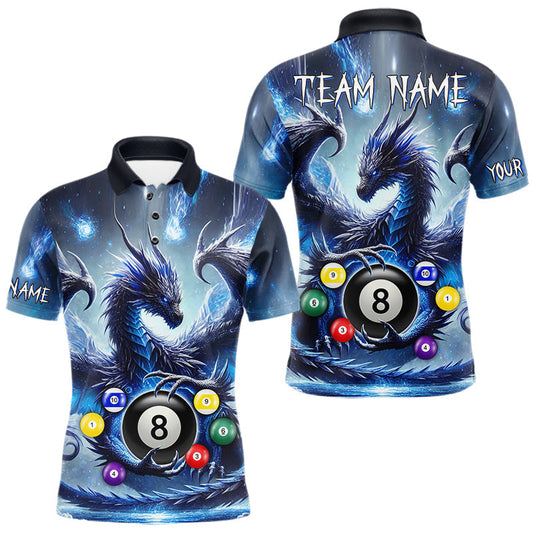Maxcorners Custom Blue 8 Ball Pool Dragon Billiard Shirts For Men, Billiard League Jersey Polo & Quarter Zip