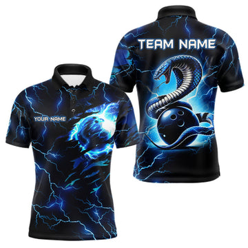 Maxcorners Blue Lightning Thunder Custom Cobra Snake Bowling Shirts For Men Personalized Bowling Team Jersey LM2709