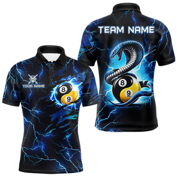 Maxcorners Blue Lightning Yinyang 8 Ball & 9 Ball Cobra Snake Billiard Shirts For Men Custom Pool Team Jersey LM2709