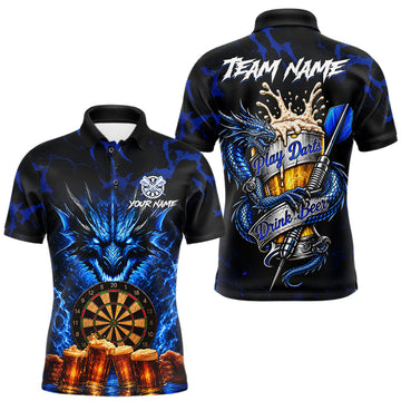 Maxcorners Black And Blue Personalized Dragon Beer Darts Shirts For Men Custom Darts League Team Jersey