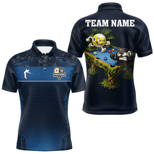 Maxcorners Blue Funny Tropical 8 Ball & 9 Ball Billiard Shirt For Men Custom Pool Team Jersey Polo & 1/4 Zip LM2704