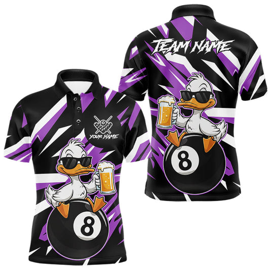 Maxcorners Custom Purple Funny Duck 8 Ball Pool Billiard Shirt For Men, Billiard Team Jersey Polo & 1/4 Zip LM2704