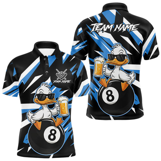 Maxcorners Custom Blue Funny Duck 8 Ball Pool Billiard Shirt For Men, Billiard Team Jersey Polo & 1/4 Zip LM2704