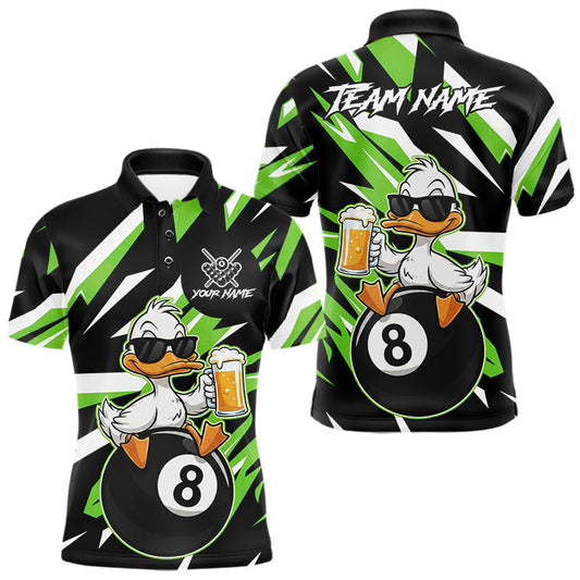 Maxcorners Custom Green Funny Duck 8 Ball Pool Billiard Shirt For Men, Billiard Team Jersey Polo & 1/4 Zip LM2704