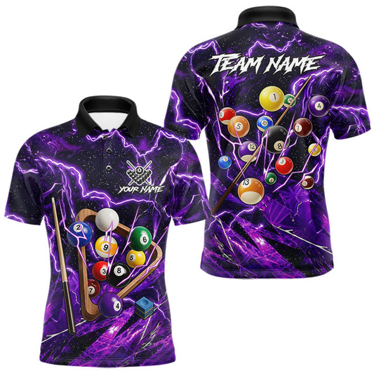 Maxcorners Purple Thunder Lightning Pool Balls Billiard Shirt For Men Custom Billiard Jersey Polo & 1/4 Zip LM2704