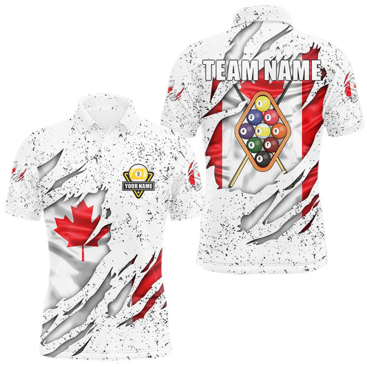 Maxcorners 9 Ball Pool Canada Flag White Grunge Custom Men's Billiard Shirt, Patriotic Pool Team Shirts LM2603