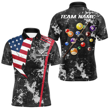 Maxcorners American Flag Grunge Billiard Shirts For Men Custom Patriotic Pool Team Jersey Polo & 1/4 Zip