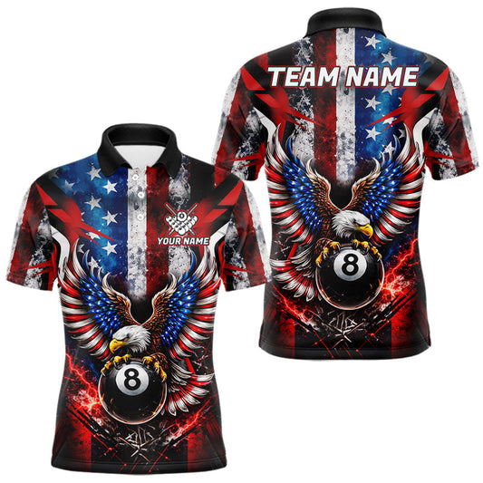 Maxcorners Vintage American Flag Eagle 8 Ball Billiard Shirt For Men Custom Pool Team Jersey Polo & 1/4 Zip LM2602
