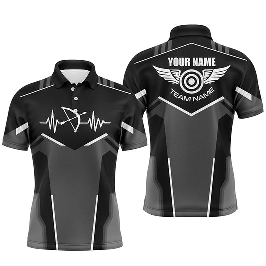 Maxcorners Personalized Funny Archery Heartbeat Polo Shirts For Men Custom Name Archery Jersey | White