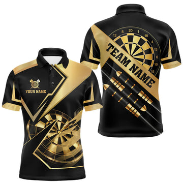 Maxcorners Black And Gold Darts Polo & 1/4 Zip For Men Custom Darts Jersey, Darts Tournament Team Shirt LM2603