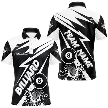 Maxcorners Black And White Funny 8 Ball Pool Jersey For Men Custom Billiard Team Shirt Polo & Quarter Zip