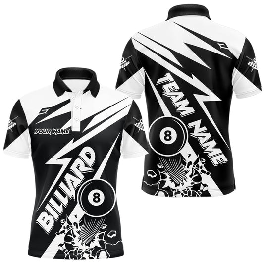 Maxcorners Black And White Funny 8 Ball Pool Jersey For Men Custom Billiard Team Shirt Polo & Quarter Zip