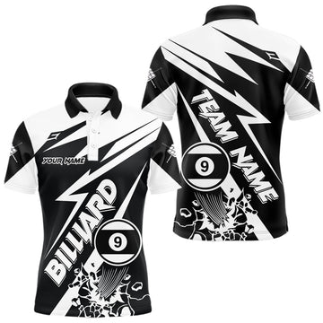 Maxcorners Black And White Funny 9 Ball Pool Jersey For Men Custom Billiard Team Shirt Polo & Quarter Zip
