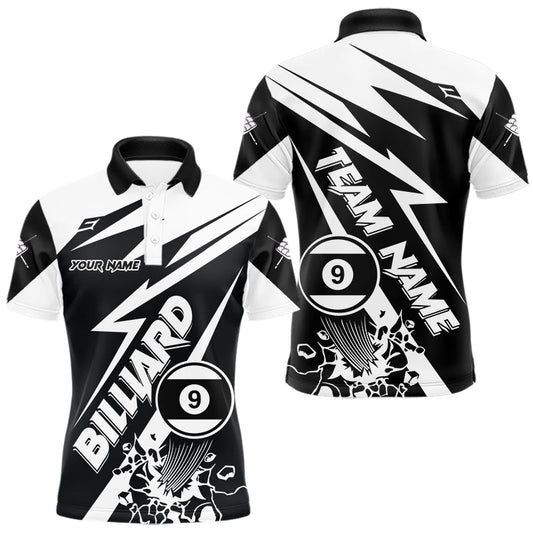 Maxcorners Black And White Funny 9 Ball Pool Jersey For Men Custom Billiard Team Shirt Polo & Quarter Zip