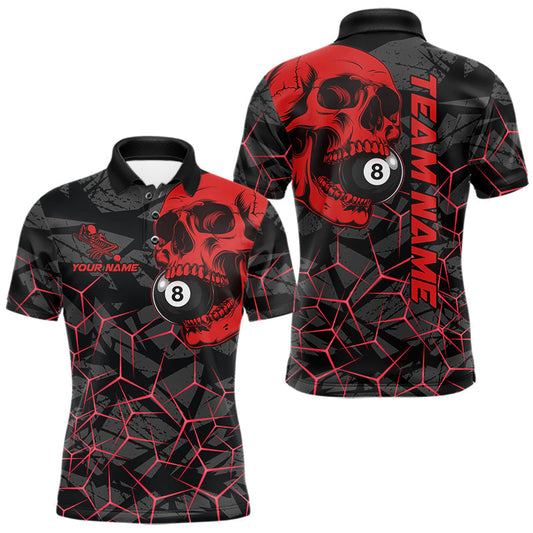 Maxcorners Custom Red 8 Ball Pool Skull Billiard Shirt For Men, Billiard League Jersey Polo & Quarter Zip