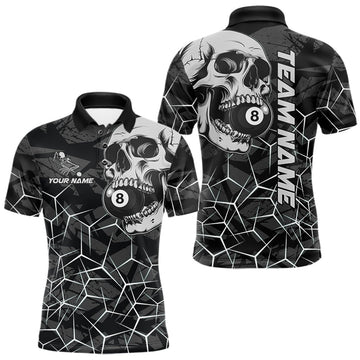 Maxcorners Black And White 8 Ball Pool Skull Billiard Shirt For Men Custom Billiard Jersey Polo & Quarter Zip