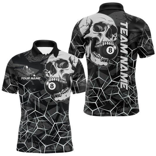 Maxcorners Black And White 8 Ball Pool Skull Billiard Shirt For Men Custom Billiard Jersey Polo & Quarter Zip