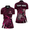 Maxcorners Personalized Pink 3D Skull Darts Polo & 1/4 Zip Shirts For Women Custom Cool Darts League Team Jersey