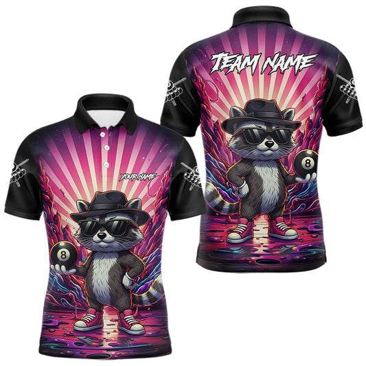 Maxcorners Funny Raccoon 8 Ball Billiard Shirt For Men Custom Pink Graffiti Pool Jersey Team Polo & 1/4 Zip