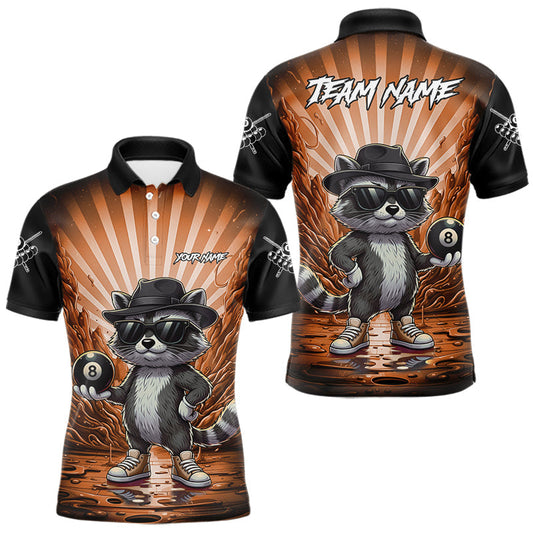Maxcorners Funny Raccoon 8 Ball Billiard Shirt For Men Custom Orange Graffiti Pool Jersey Team Polo & 1/4 Zip