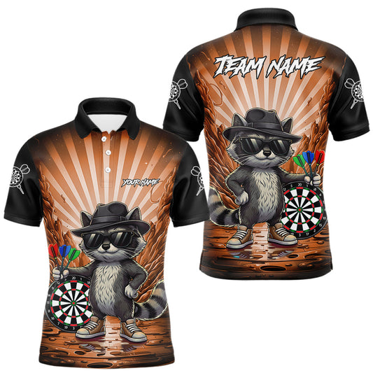 Maxcorners Orange Funny Raccoon Neon Graffiti Darts Shirt For Men Custom Darts Jersey Team Polo & 1/4 Zip