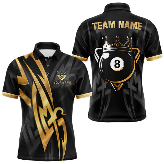 Maxcorners Black And Gold 8 Ball Crown Billiard Shirts For Men Custom Tribal Pool Team Jersey Polo & 1/4 Zip