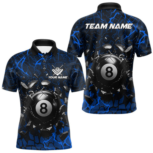 Maxcorners Custom Blue 8 Ball Pool Crack Billiard Shirts For Men, Billiard Team Jersey Polo & Quarter Zip