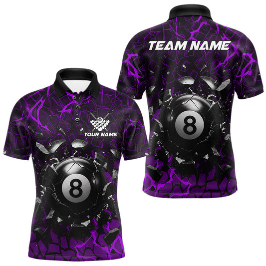 Maxcorners Custom Purple 8 Ball Pool Crack Billiard Shirts For Men, Billiard Team Jersey Polo & Quarter Zip