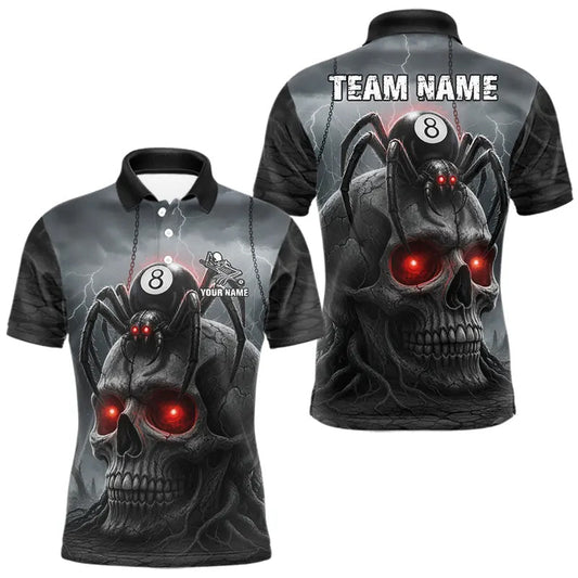 Maxcorners Personalized Spider 8 Ball Pool Skull Billiard Shirt For Men, Billiard Team Jersey Polo & 1/4 Zip