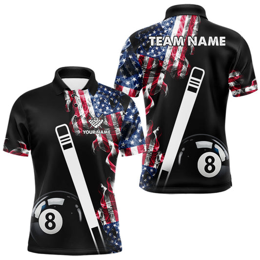 Maxcorners US Flag Smoke 8 Ball Billiard Shirt For Men Custom Patriotic Pool Team Jersey Polo & 1/4 Zip LM1904