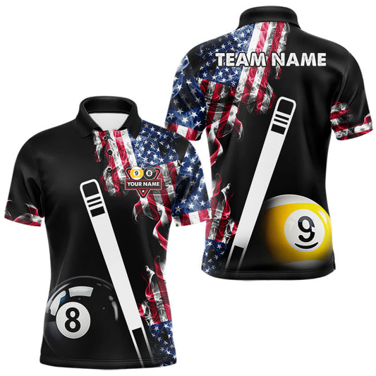 Maxcorners US Flag Smoke 8 Ball 9 Ball Billiard Shirt For Men Custom Patriotic Pool Team Jersey Polo, 1/4 Zip LM1904