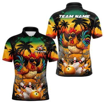 Maxcorners Funny Chicken Sunset Tropical Bowling Jersey For Men