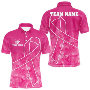 Maxcorners Custom Pink Ribbon 8 Ball Pool Billiard Shirt For Men, Breast Cancer Awareness Pool Team Jersey LM0106