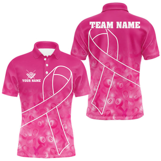 Maxcorners Custom Pink Ribbon 8 Ball Pool Billiard Shirt For Men, Breast Cancer Awareness Pool Team Jersey
