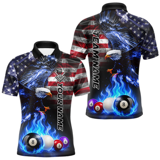 Maxcorners Blue Flame American Flag Eagle Billiard Shirts For Men Custom Pool Team Jersey Polo & Quarter Zip
