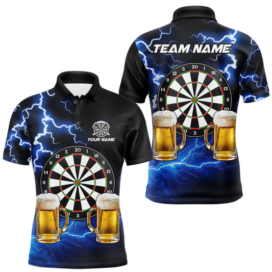 Maxcorners Blue Funny Beer Darts Shirt For Men Custom Lightning Darts Jersey Team Polo & 1/4 Zip