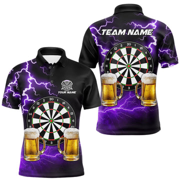 Maxcorners Purple Funny Beer Darts Shirt For Men Custom Lightning Darts Jersey Team Polo & 1/4 Zip LM2901