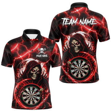 Maxcorners Red Grim Reaper Skull Thunder Lightning Darts Shirt For Men
