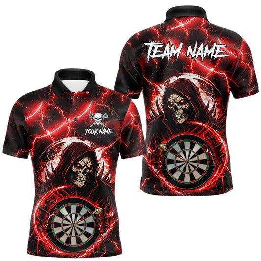 Maxcorners Red Grim Reaper Skull Thunder Lightning Darts Shirt For Men