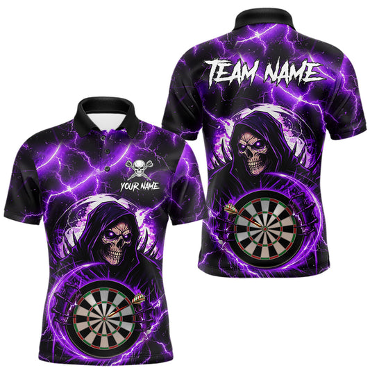 Maxcorners Purple Grim Reaper Skull Thunder Lightning Darts Shirt For Men