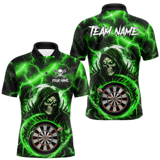 Maxcorners Green Grim Reaper Skull Thunder Lightning Darts Shirt For Men