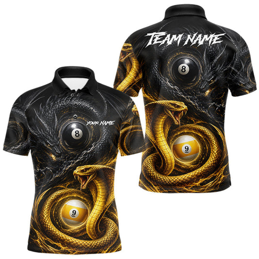 Maxcorners Custom 8 Ball 9 Ball Cobra Snake And Dragon Billiard Shirt For Men, Pool Team Jersey Polo & Quarter Zip LM0106