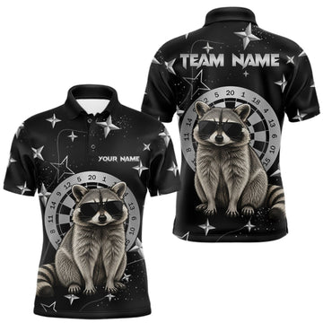 Maxcorners Personalized Funny Raccoon Darts Shirt For Men Custom Star Pattern Dart Jersey Team Polo & 1/4 Zip LM0409