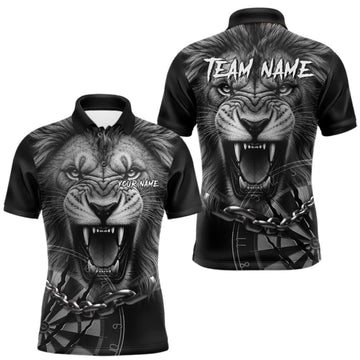 Maxcorners Personalized Snarling Lion Darts Polo & Quarter Zip Custom Dart Shirts For Men, Dart Team Jersey LM0409