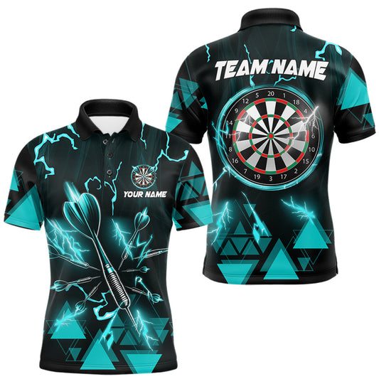 Maxcorners Turquoise Darts Arrow Thunder Lightning Dart Shirt For Men Custom Dart Team Jersey Polo & 1/4 Zip