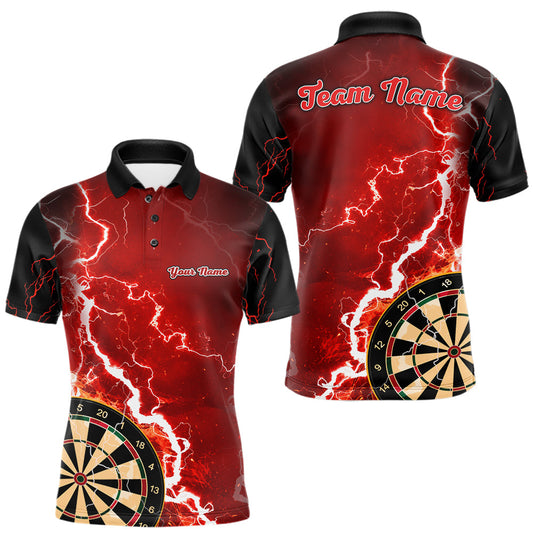 Maxcorners Red Lightning Dart Shirts With Pocket Option Custom Darts Jersey For Men