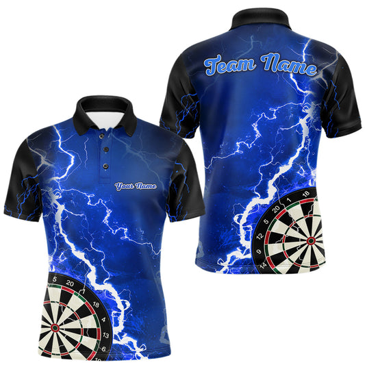 Maxcorners Blue Lightning Dart Shirts With Pocket Option Custom Darts Jersey For Men