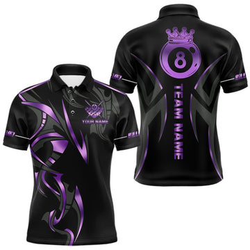 Maxcorners Custom Black And Purple 8 Ball Crown Billiard Shirts For Men, Pool Team Jersey Polo & 1/4 Zip LM0410