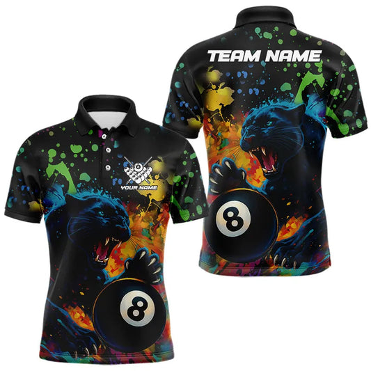Maxcorners Personalized Colorful Splash Panther Billiard Shirt For Men Custom Funny 8 Ball Pool Team Jersey